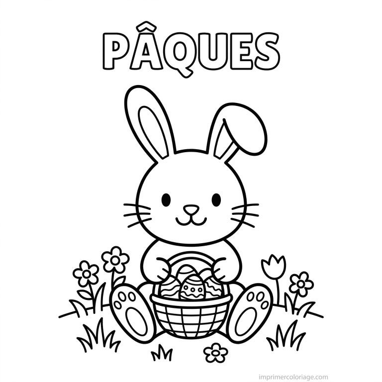 coloriage paques lapin panier prairie à imprimer coloriage paques lapin panier prairie - dessin gratuit à imprimer