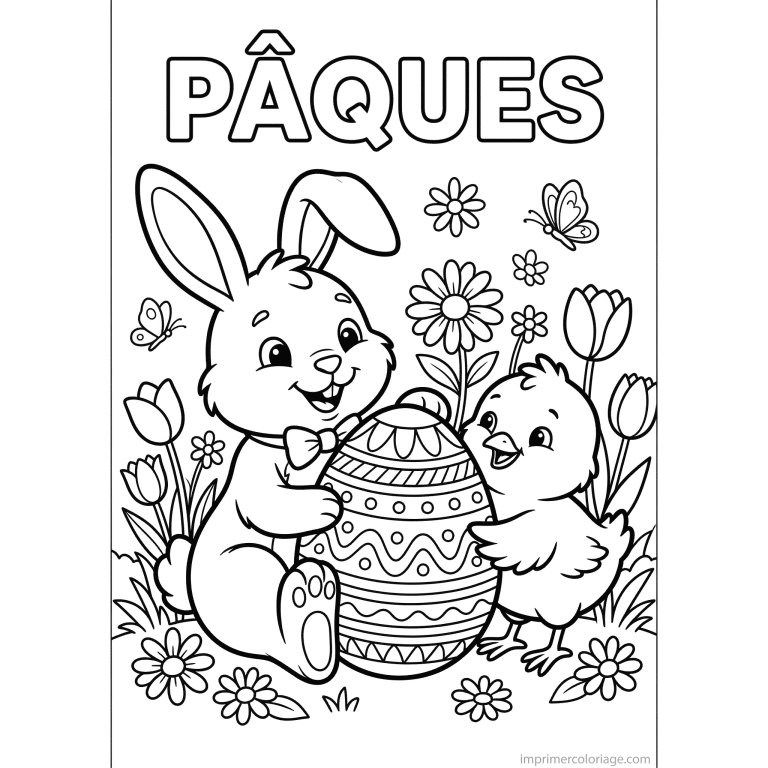 coloriage paques lapin poussin partagent oeuf à imprimer coloriage paques lapin poussin partagent oeuf - dessin gratuit à imprimer