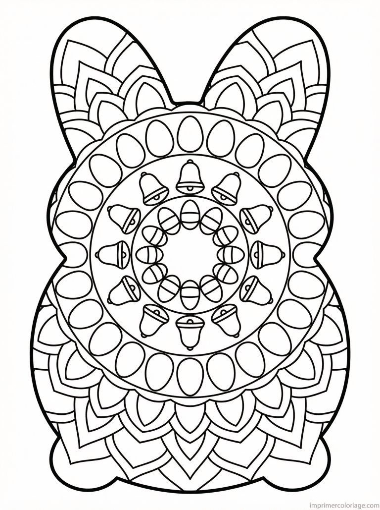 coloriage paques mandala adulte lapin silhouette oeufs - dessin gratuit &agrave; imprimer