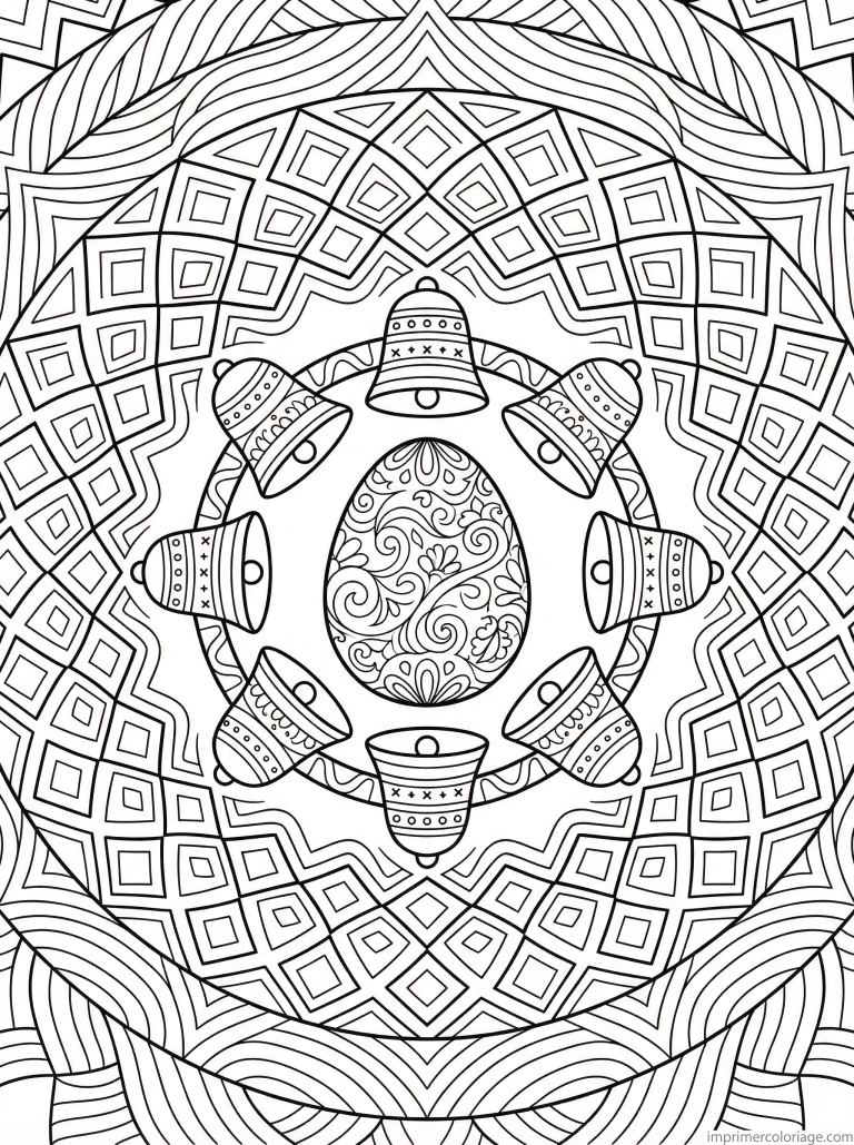 coloriage paques mandala adulte oeuf huit cloches - dessin gratuit &agrave; imprimer