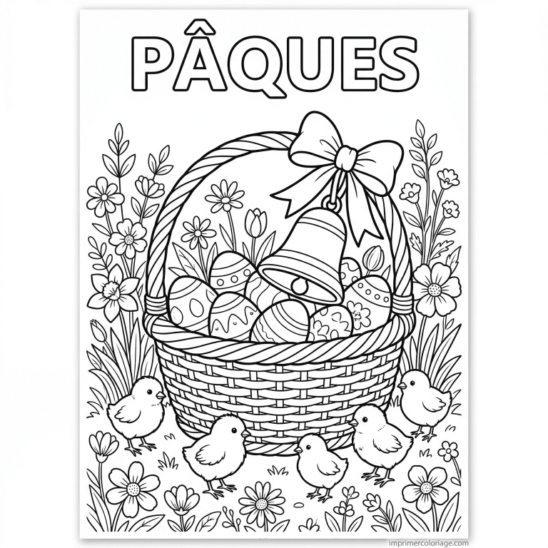 coloriage paques panier cloche oeufs poussins à imprimer coloriage paques panier cloche oeufs poussins - dessin gratuit à imprimer