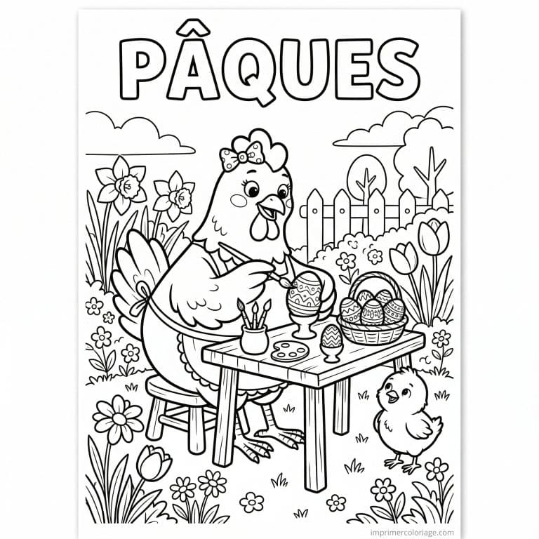 coloriage paques poule decore oeufs poussin à imprimer coloriage paques poule decore oeufs poussin - dessin gratuit à imprimer