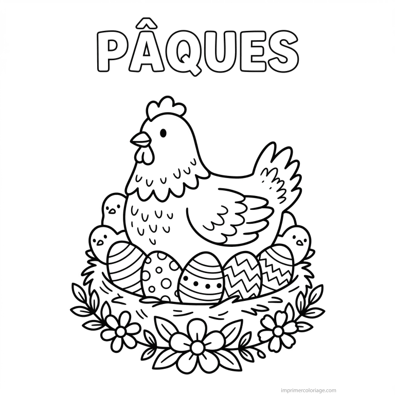 coloriage paques poule nid oeufs poussins à imprimer coloriage paques poule nid oeufs poussins - dessin gratuit à imprimer