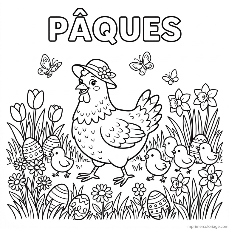 coloriage paques poule poussins jardin oeufs à imprimer coloriage paques poule poussins jardin oeufs - dessin gratuit à imprimer