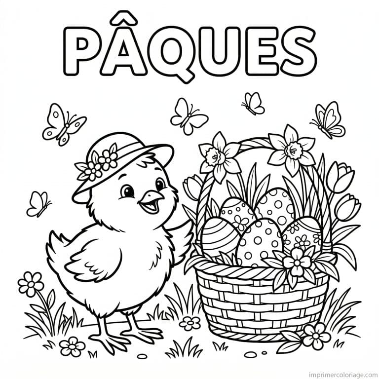 coloriage paques poussin chapeau panier oeufs à imprimer coloriage paques poussin chapeau panier oeufs - dessin gratuit à imprimer