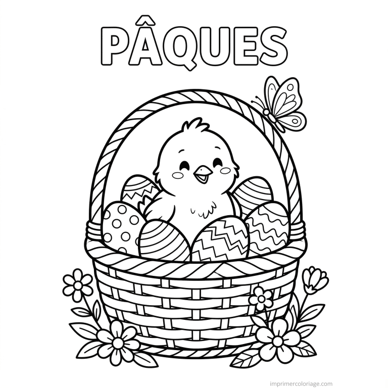 coloriage paques poussin dans panier oeufs à imprimer coloriage paques poussin dans panier oeufs - dessin gratuit à imprimer