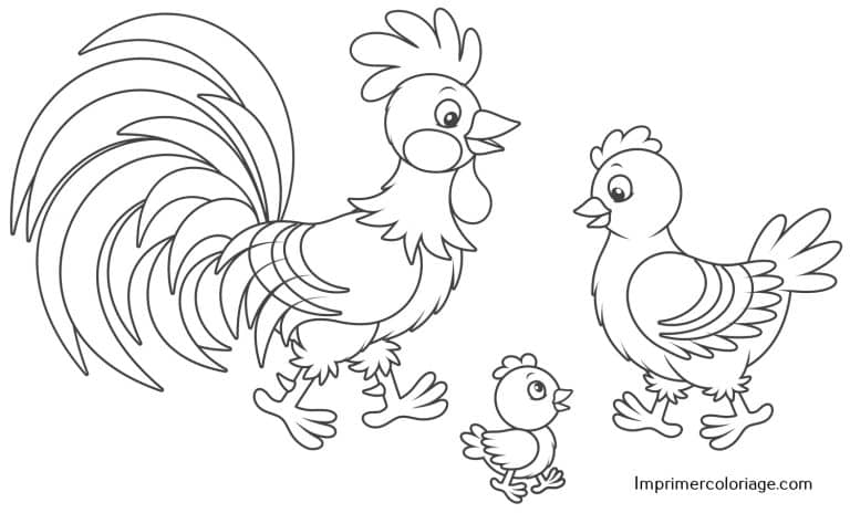 Coloriage de famille de poule de P&acirc;ques | A imprimer gratuitement