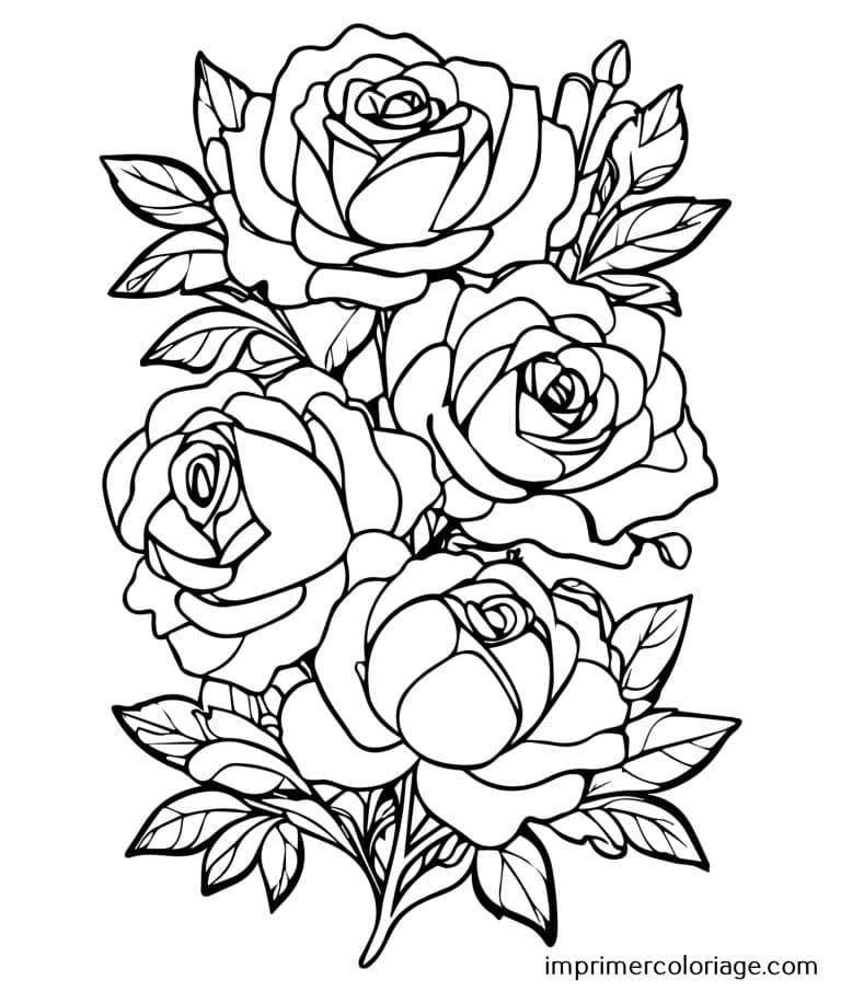 Coloriage de rose St Valentin bouquet Bouquet Rose de St Valentin à imprimer et colorier