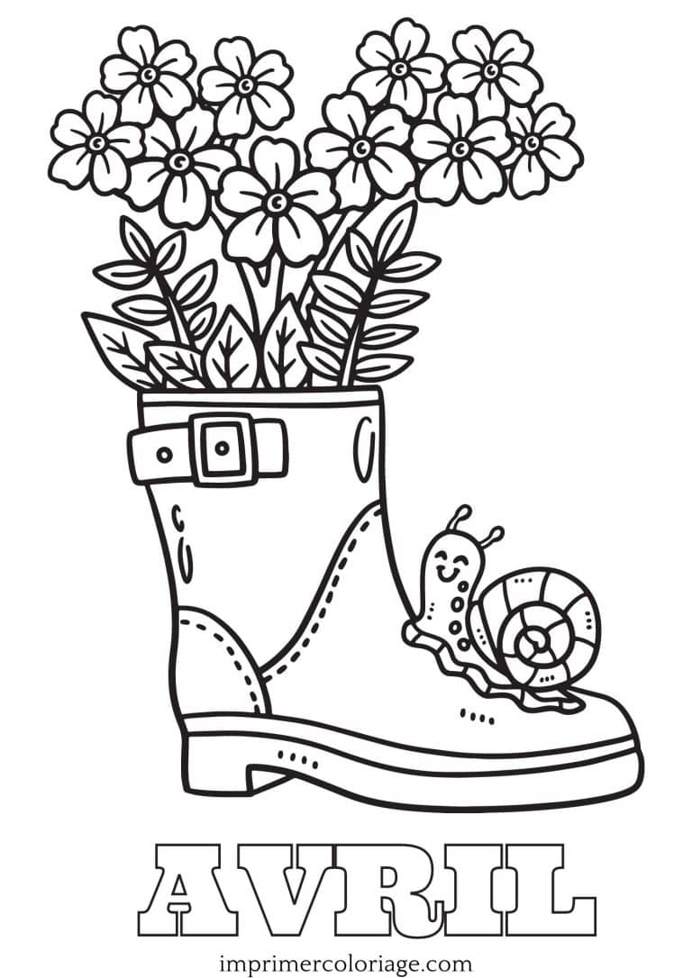 Coloriage bottes et fleurs avril Coloriage bottes et fleurs avril gratuit à imprimer