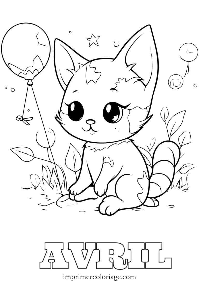 Coloriage petit chat avril Coloriage petit chat avril gratuit à imprimer