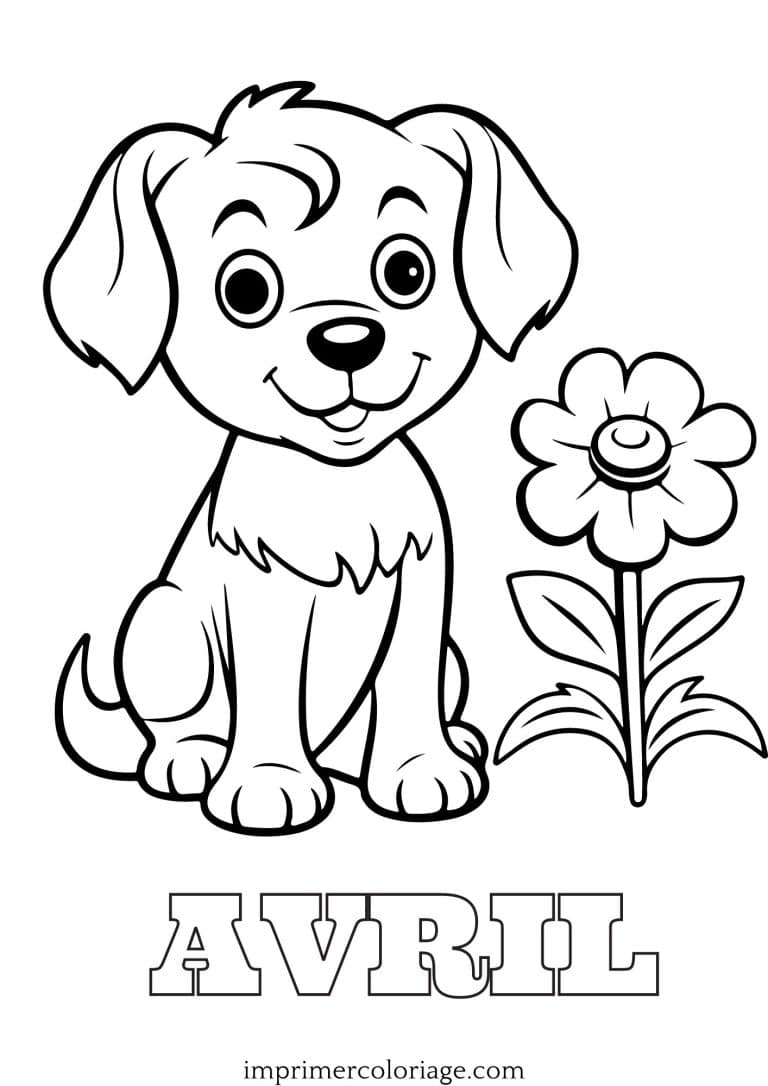 Coloriage chien avril Coloriage chien avril gratuit à imprimer