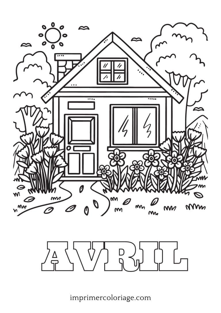 Coloriage maisonnette avril Coloriage maisonnette avril gratuit à imprimer