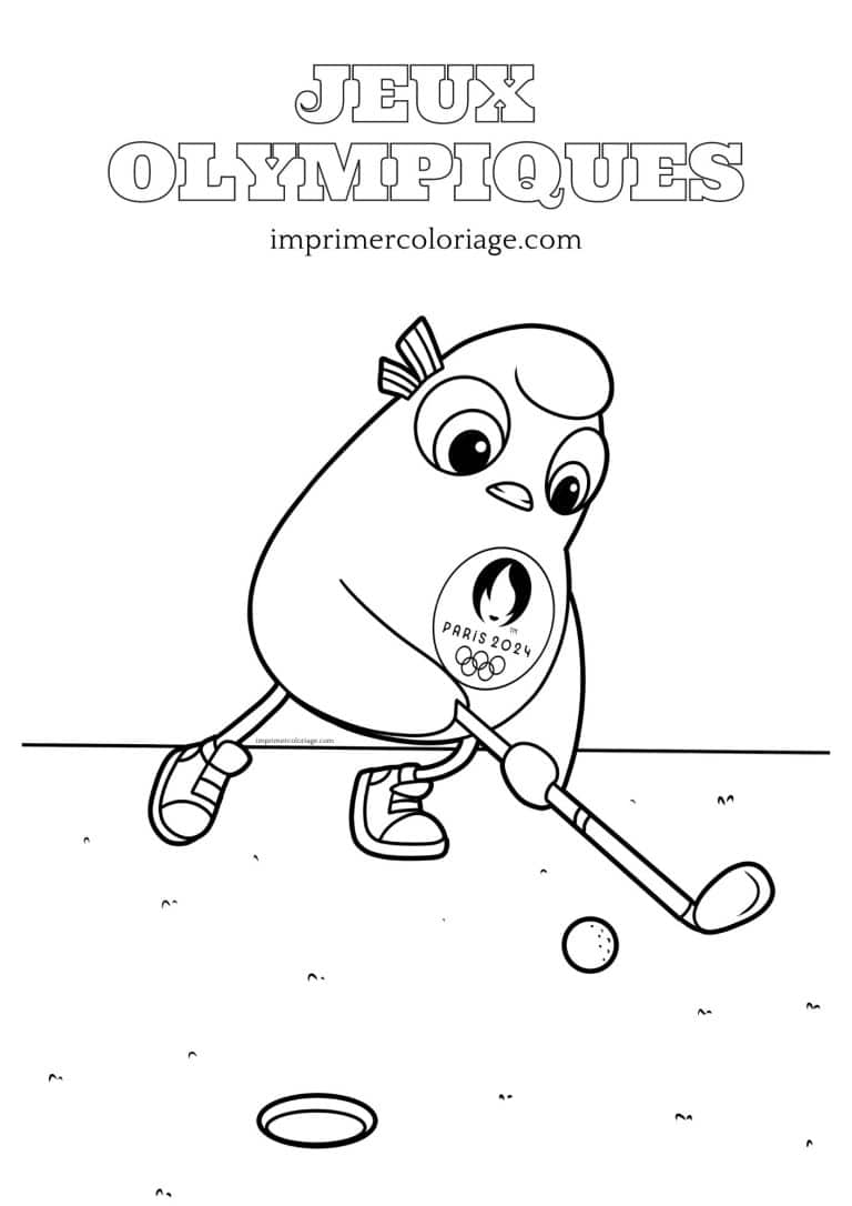 Coloriage jeux olympiques Golf à imprimer Coloriage Jeux Olympiques de Paris 2024 - Phryges qui joue au golf