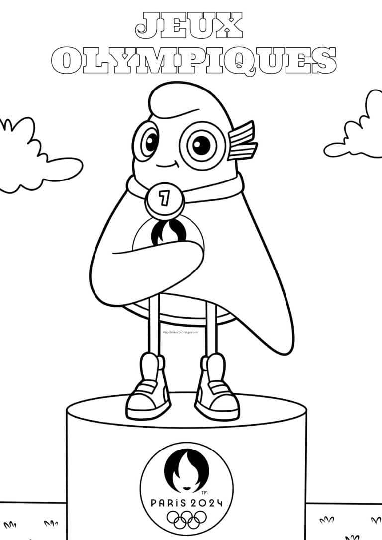 Coloriage jeux olympiques Podium à imprimer Coloriage Jeux Olympiques de Paris 2024 - Phryges sur son podium