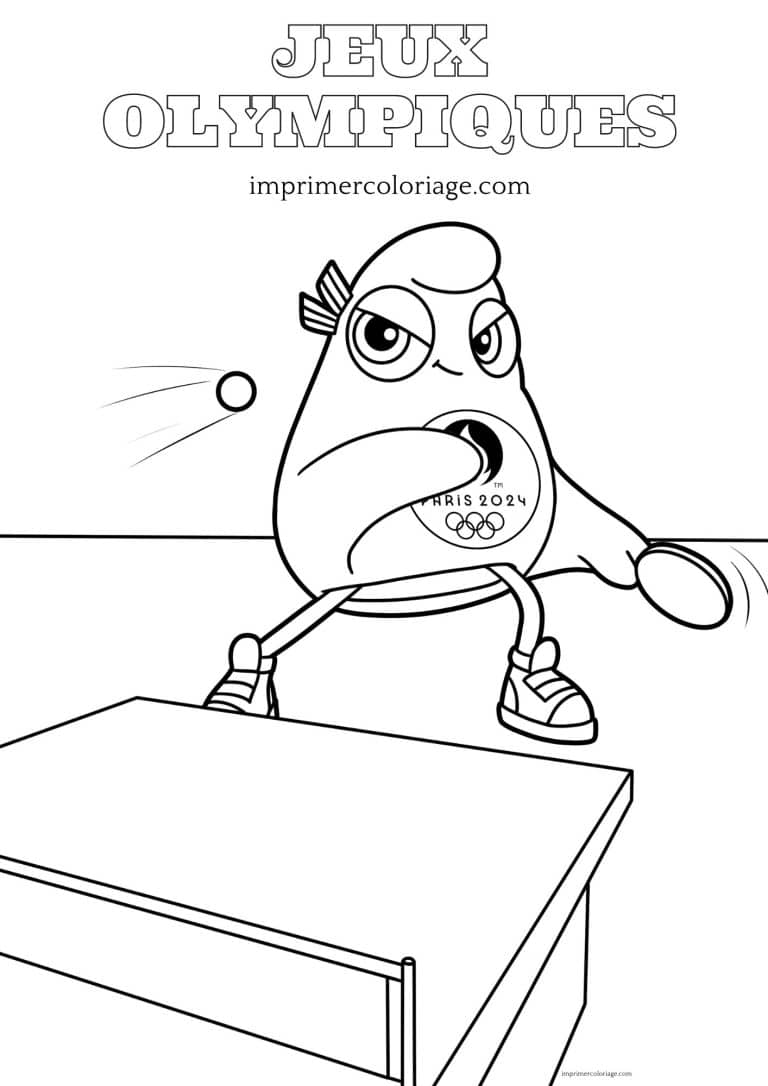 Coloriage jeux olympiques Tennis de table à imprimer Coloriage Jeux Olympiques de Paris 2024 - Phryges qui fait du ping pong