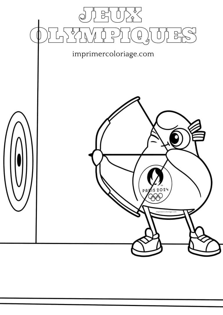Coloriage jeux olympiques Tir à l'arc à imprimer Coloriage Jeux Olympiques de Paris 2024 - Phryges qui fait du tir à l'arc