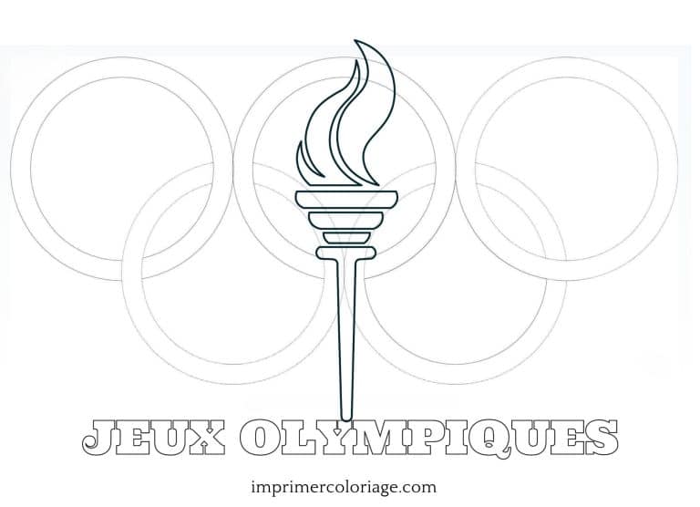 Coloriage Jeux Olympiques Paris 2024 | Flamme et anneaux olympiques