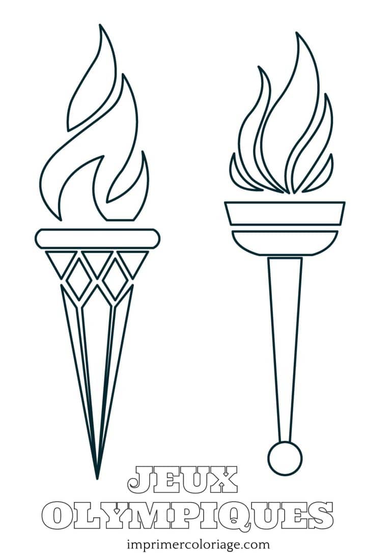 Coloriage flamme olympique édition mondiale à imprimer Coloriage flamme olympique avec des éléments représentant différents pays à imprimer