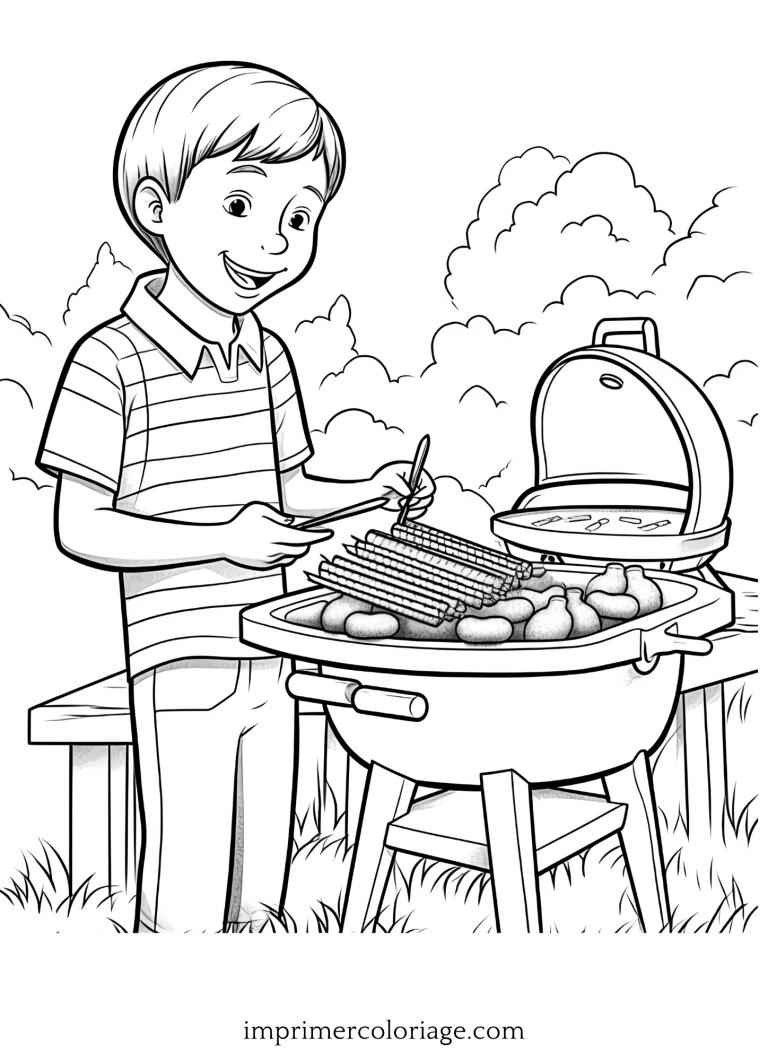 Coloriage de barbecue gar&ccedil;on -  dessin gratuit &agrave; imprimer