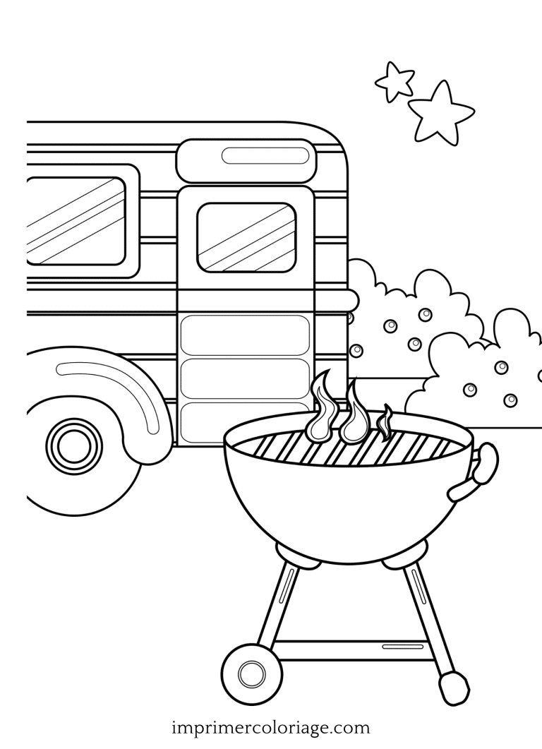 Coloriage de camping barbecue - dessin gratuit &agrave; imprimer