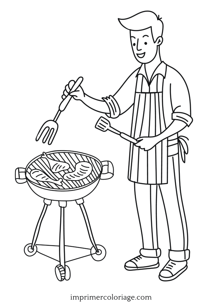 Coloriage de barbecue Papa - dessin gratuit &agrave; imprimer
