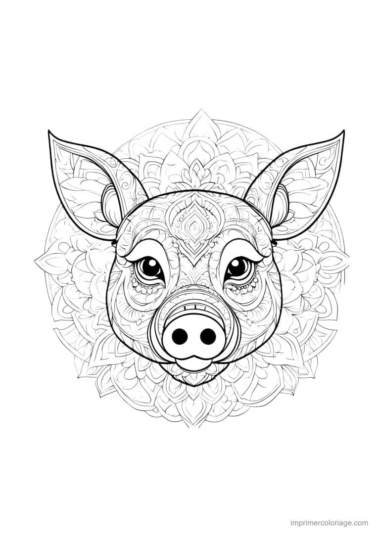 coloriage cochon mandala 02 - dessin gratuit &agrave; imprimer