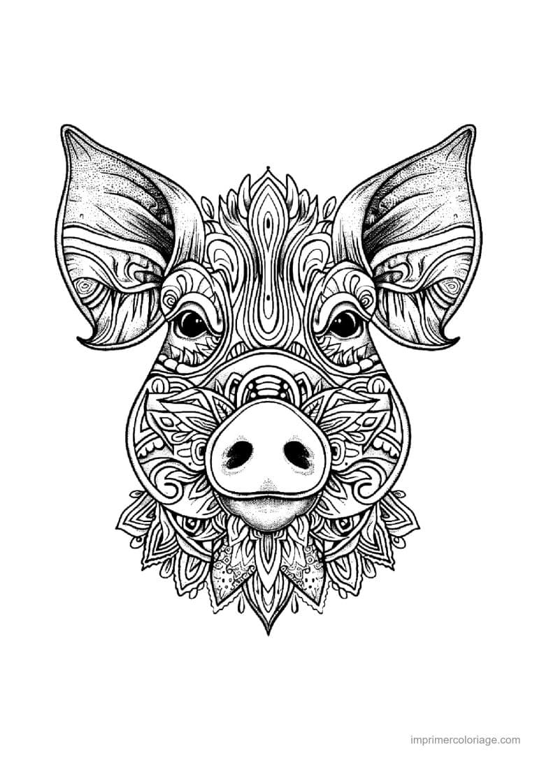coloriage cochon mandala 13 - dessin gratuit &agrave; imprimer