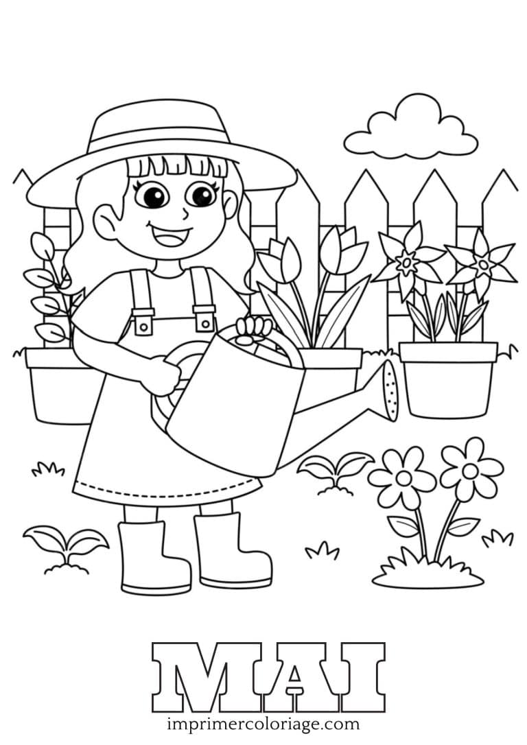 Coloriage de jardini&egrave;re mois de mai- dessin gratuit &agrave; imprimer