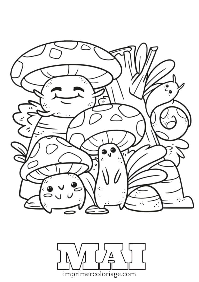 Coloriage de champignon mois de mai - dessin gratuit &agrave; imprimer