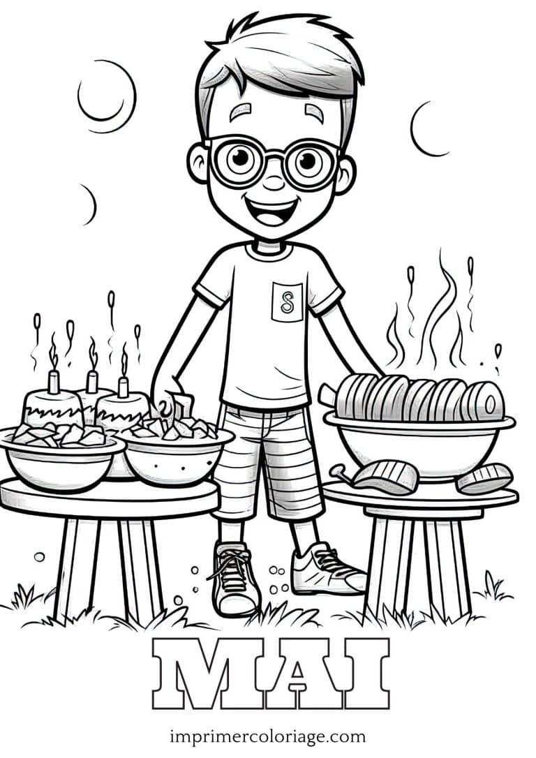 Coloriage barbecue mois de mai | dessin gratuit &agrave; imprimer