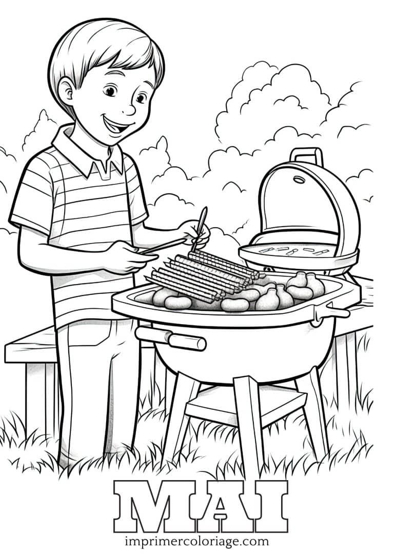 Coloriage de barbecue mois de mai | dessin gratuit &agrave; imprimer