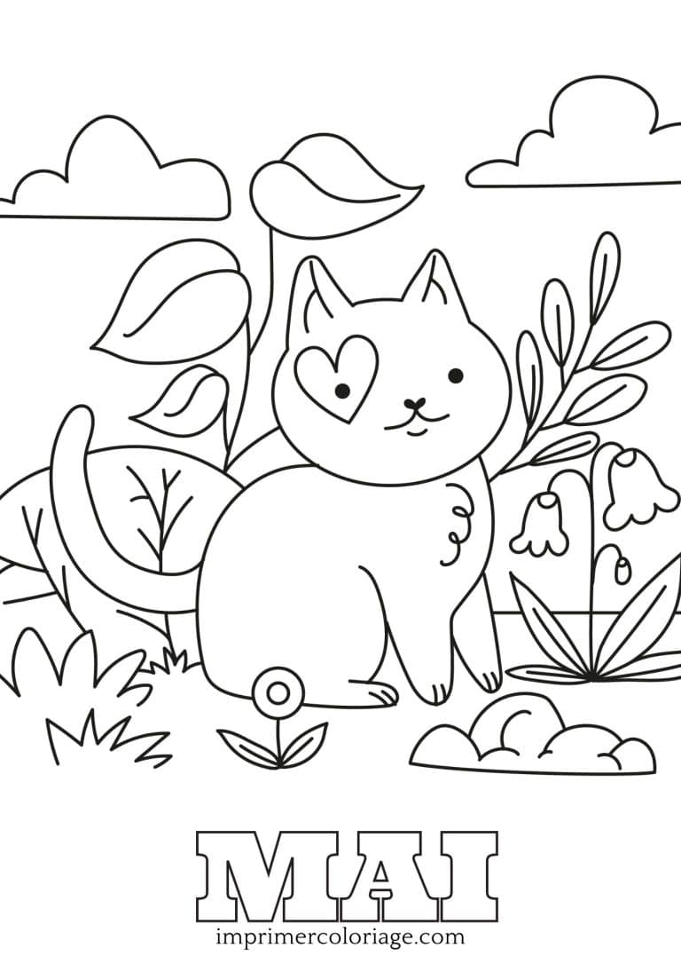 Coloriage de petit chat mois de mai | dessin gratuit &agrave; imprimer