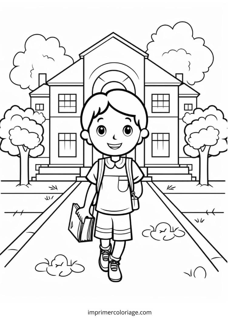 Coloriage de rentr&eacute;e scolaire aller &agrave; l'&eacute;cole - dessin gratuit &agrave; imprimer