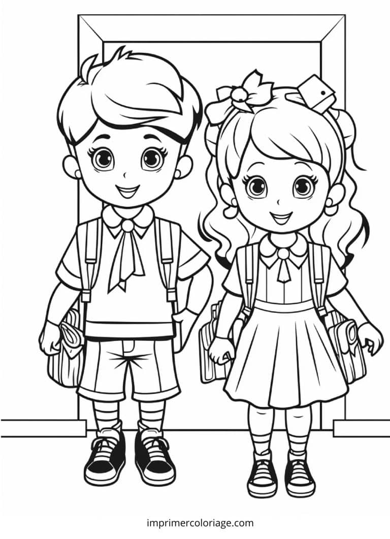 Coloriage de rentr&eacute;e scolaire amoureux - dessin gratuit &agrave; imprimer