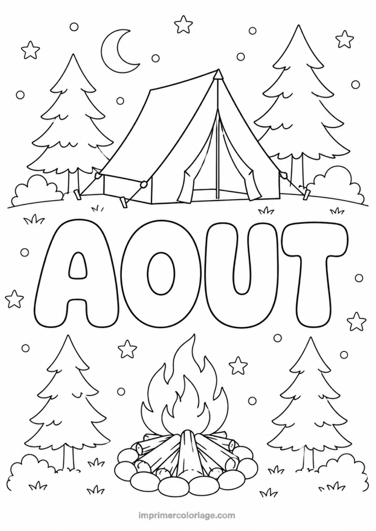 coloriage aout camping - dessin gratuit &agrave; imprimer