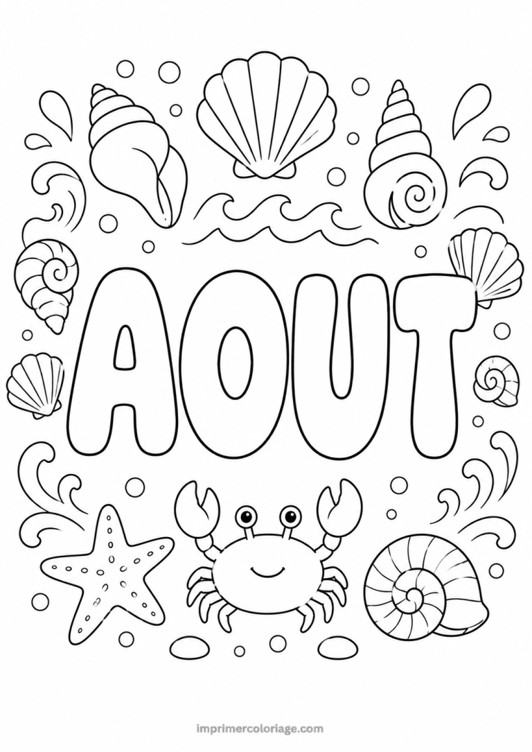 coloriage aout coquillages - dessin gratuit &agrave; imprimer