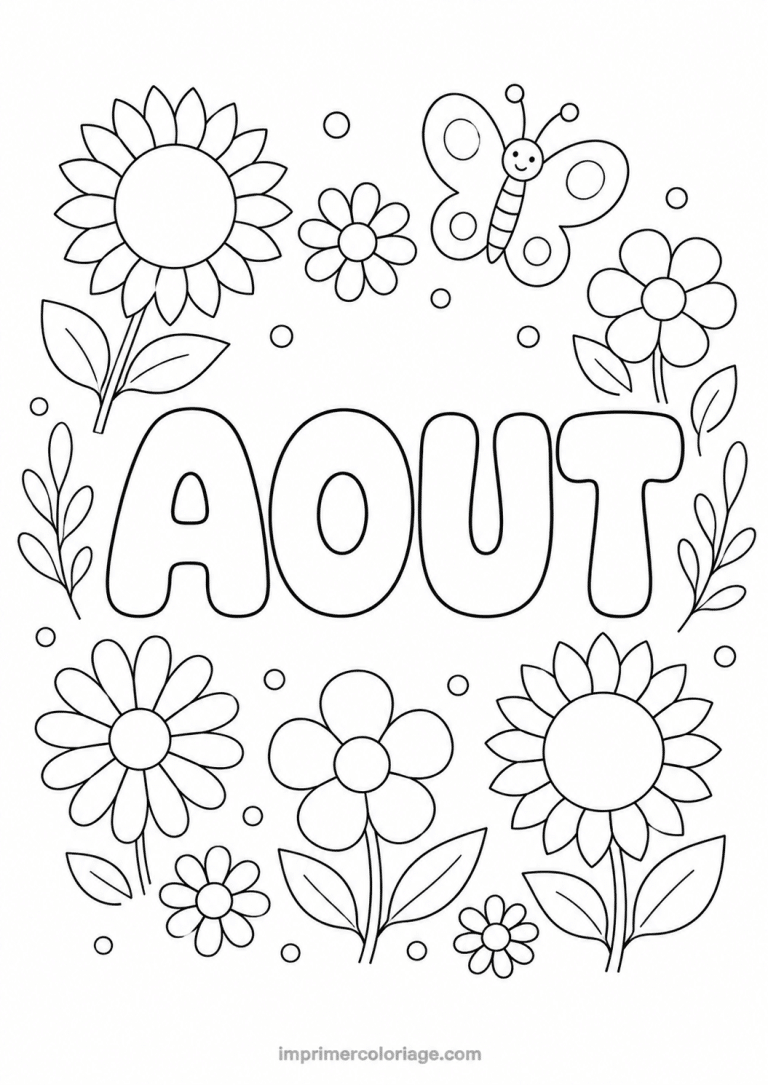coloriage aout fleurs - dessin gratuit &agrave; imprimer
