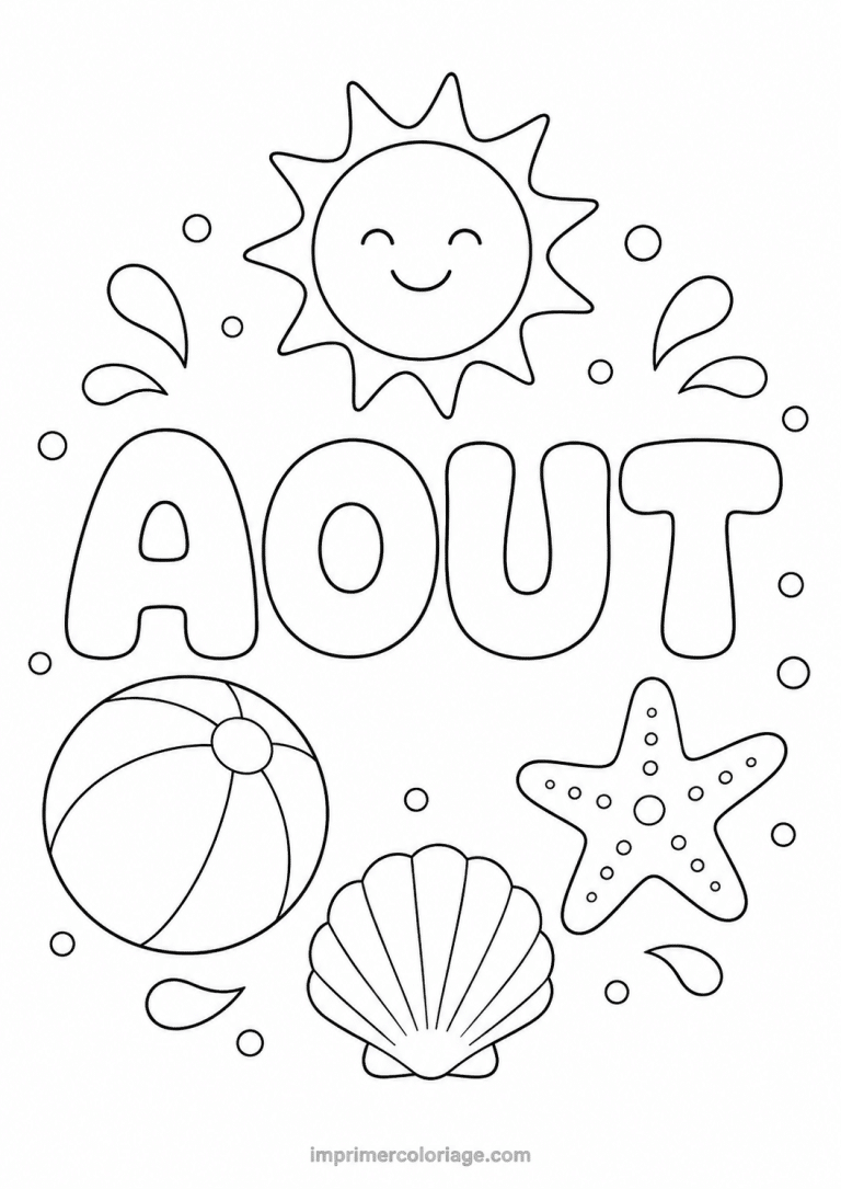 coloriage aout plage - dessin gratuit &agrave; imprimer