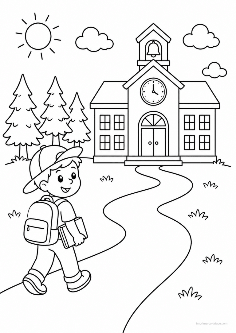 coloriage rentree chemin vers ecole - dessin gratuit &agrave; imprimer
