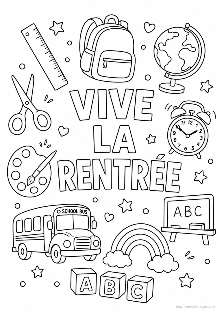 coloriage rentree doodle vive la rentree - dessin gratuit &agrave; imprimer
