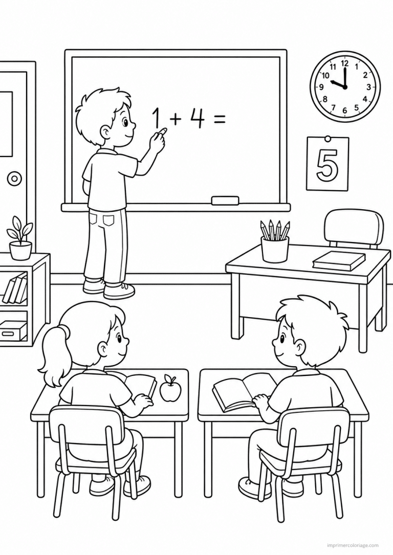 coloriage rentree eleve au tableau - dessin gratuit &agrave; imprimer