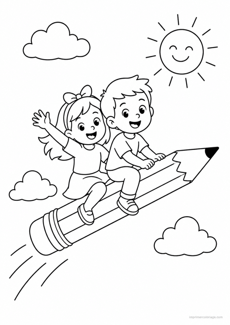 coloriage rentree enfants crayon volant - dessin gratuit &agrave; imprimer