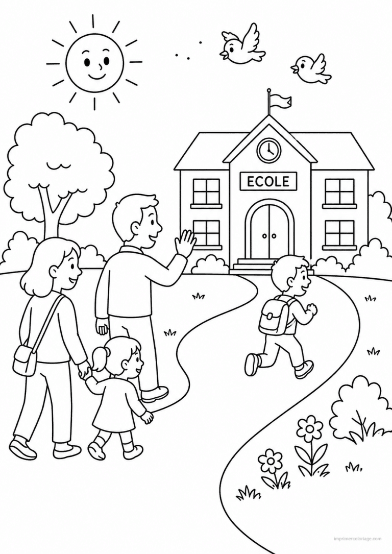 coloriage rentree parents et enfants - dessin gratuit &agrave; imprimer