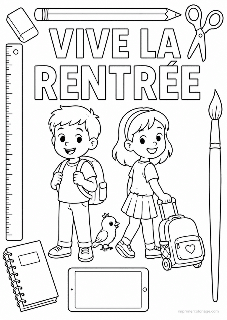 coloriage rentree vive la rentree duo - dessin gratuit &agrave; imprimer