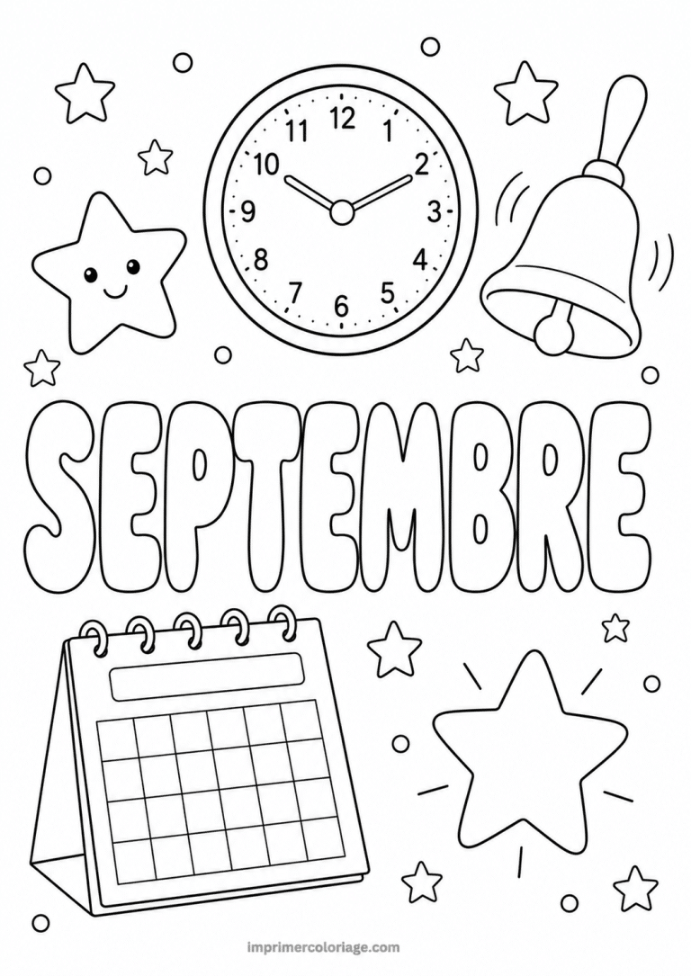 coloriage septembre horloge - dessin gratuit &agrave; imprimer