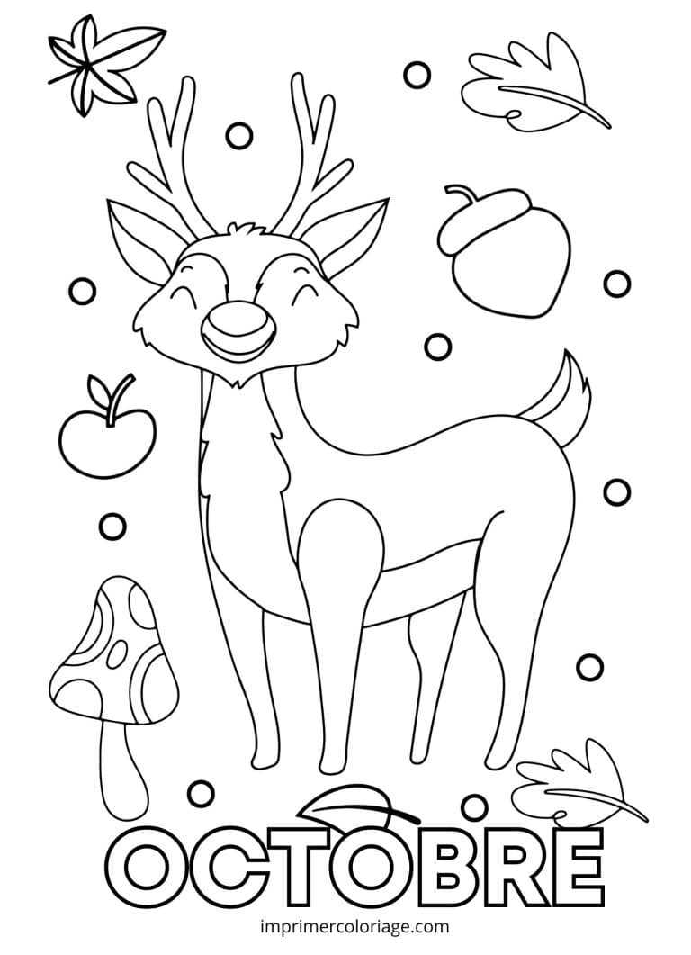 Coloriage biche octobre - dessin gratuit &agrave; imprimer