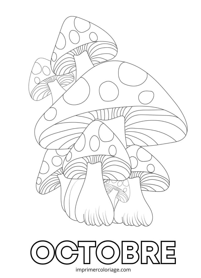 Coloriage octobre champignons - dessin gratuit &agrave; imprimer