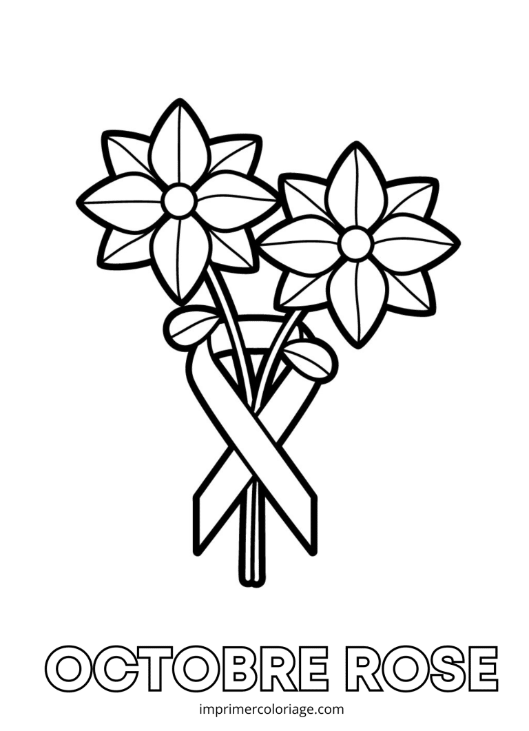 Coloriage octobre rose bouquet - dessin gratuit &agrave; imprimer