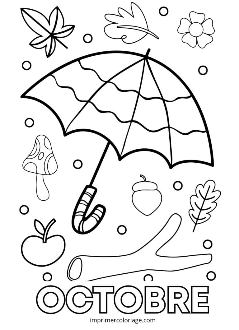 Coloriage parapluie octobre - dessin gratuit &agrave; imprimer