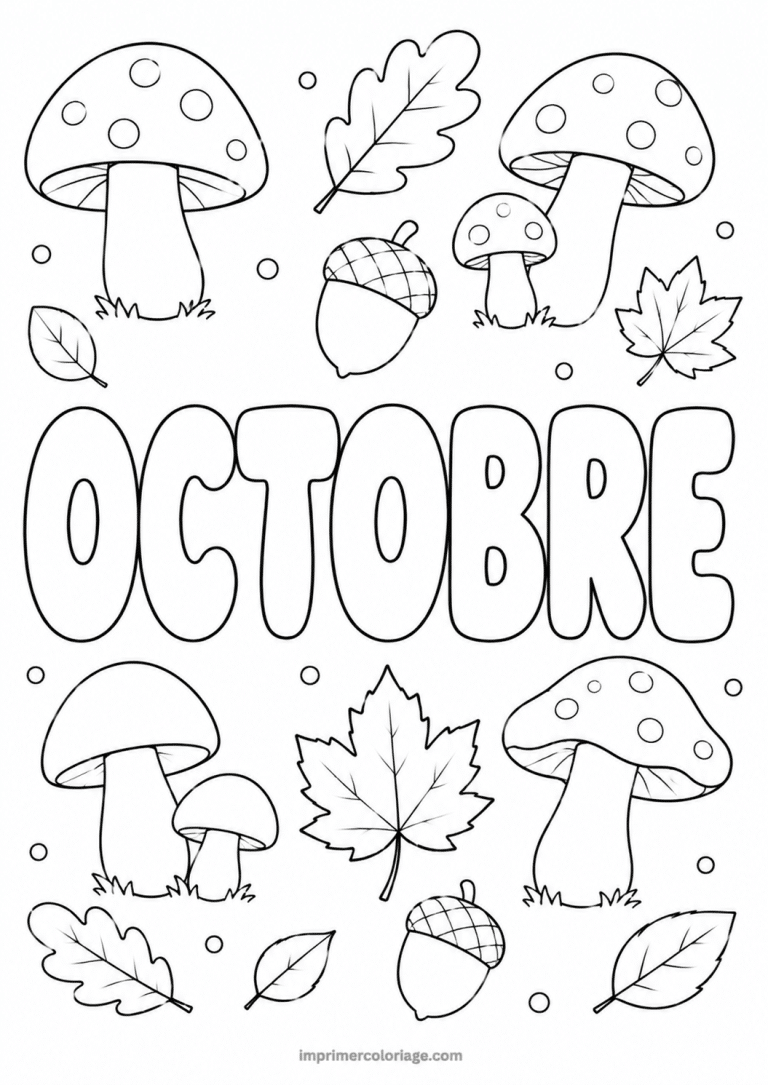 coloriage octobre champignons - dessin gratuit &agrave; imprimer